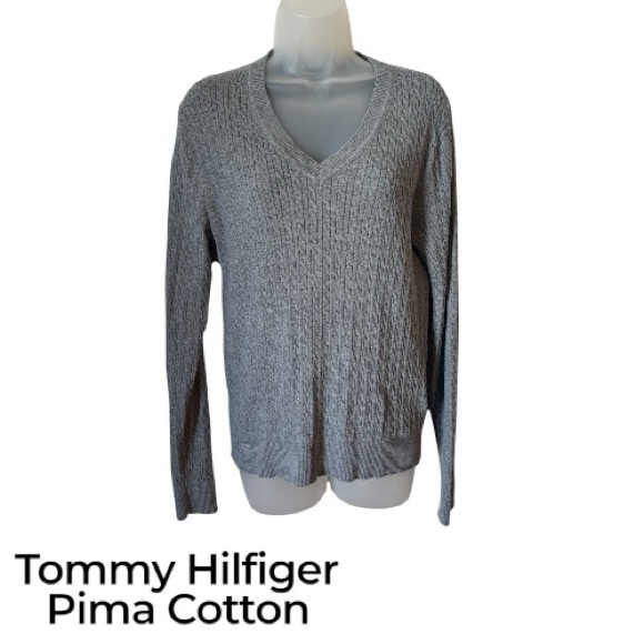 Tommy Hilfiger Sweaters - TOMMY HILFIGER Gray Cable Knit PIMA COTTON Sweater  LARGE    #9